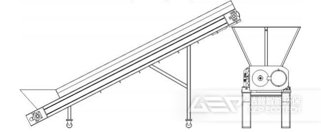雙軸撕碎機帶進(jìn)料方式